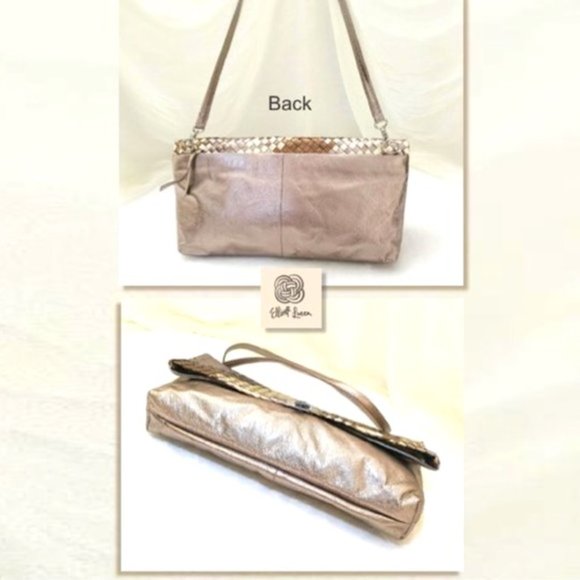 ELLIOTT LUCCA 3in1 Bag Metallic Gold Weaved Leather Clutch Shoulder Bag … - Picture 5 of 12